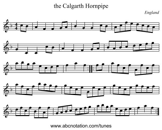 the Calgarth Hornpipe - staff notation