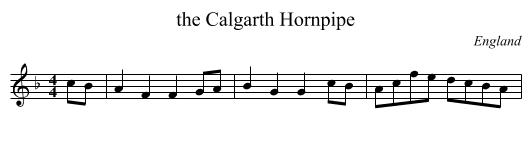 the Calgarth Hornpipe - staff notation