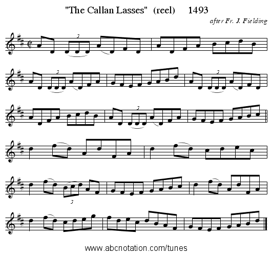The Callan Lasses (reel) 1493 - staff notation