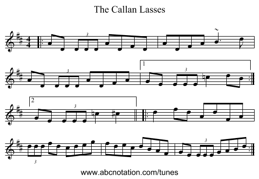 The Callan Lasses - staff notation