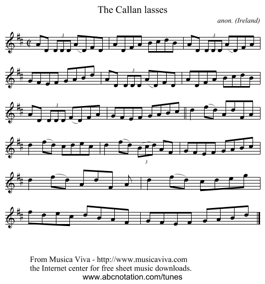 The Callan lasses - staff notation