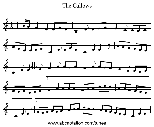The Callows - staff notation