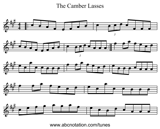 The Camber Lasses - staff notation