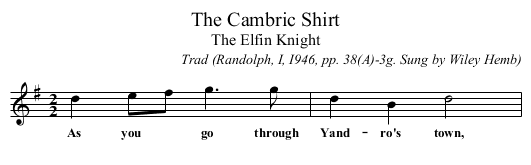 The Cambric Shirt - staff notation