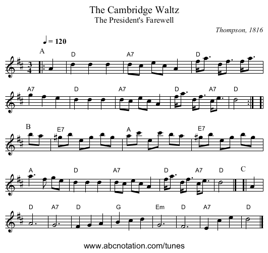 The Cambridge Waltz - staff notation