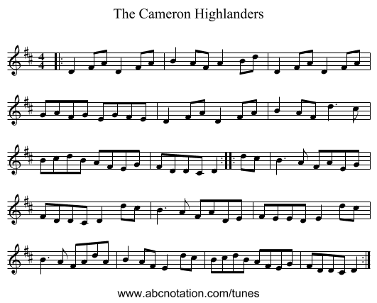 The Cameron Highlanders - staff notation