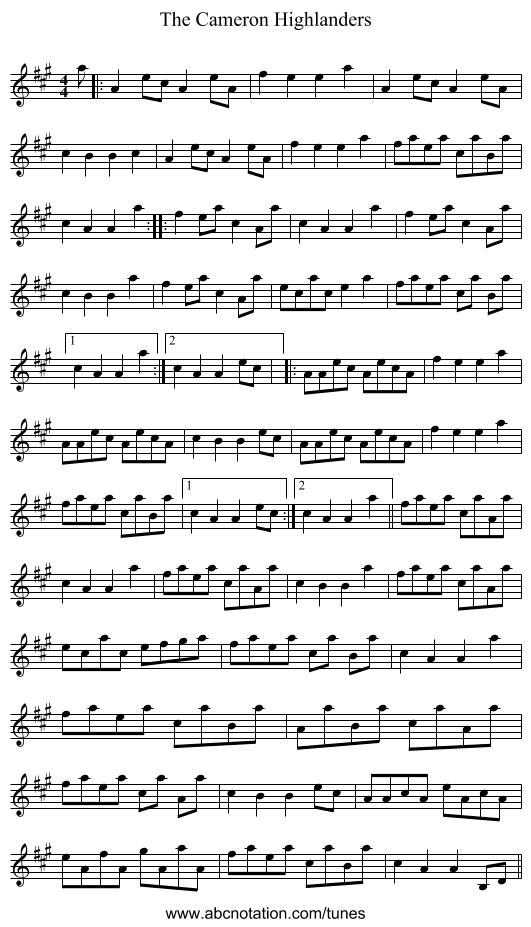 The Cameron Highlanders - staff notation