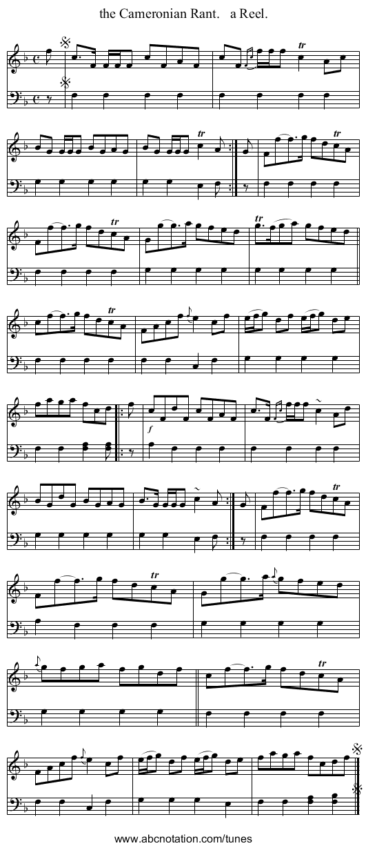 the Cameronian Rant.   a Reel. - staff notation