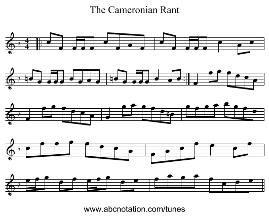 The Cameronian Rant - staff notation