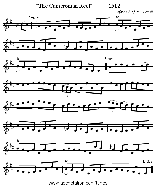 The Cameronian Reel           1512 - staff notation