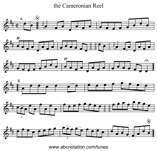 the Cameronian Reel - staff notation