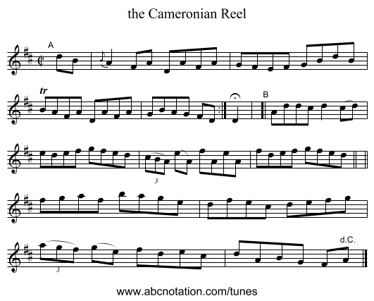 the Cameronian Reel - staff notation