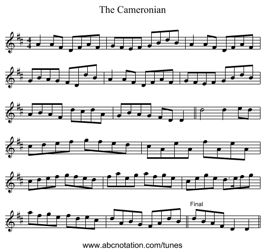 The Cameronian - staff notation