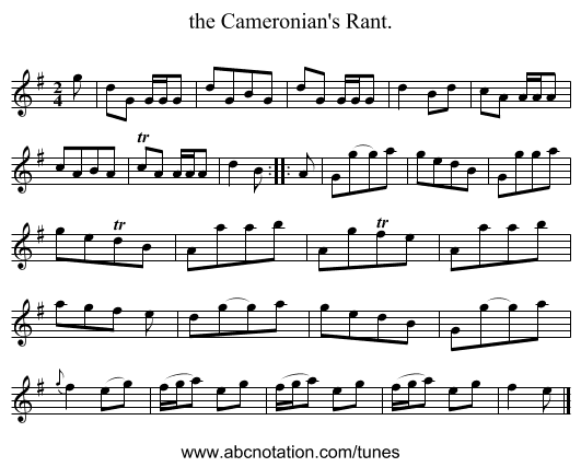 the Cameronian's Rant. - staff notation