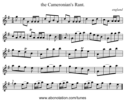 the Cameronian's Rant. - staff notation