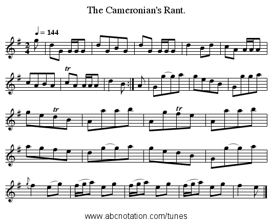 The Cameronian's Rant. - staff notation