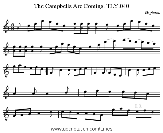 The Campbells Are Coming. TLY.040 - staff notation