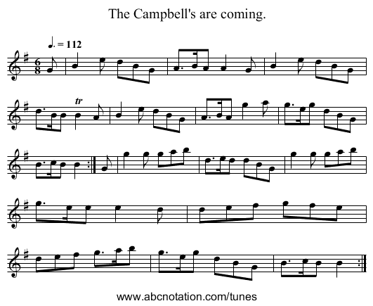 The Campbell's are coming. - staff notation