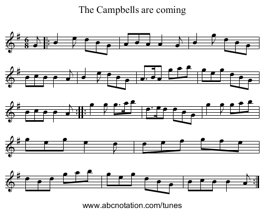 The Campbells are coming - staff notation