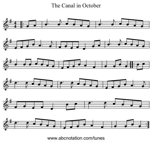 The Canal in October - staff notation