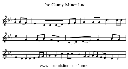The Canny Miner Lad - staff notation