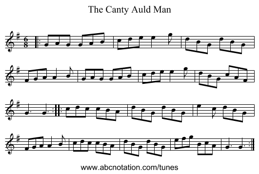 The Canty Auld Man - staff notation