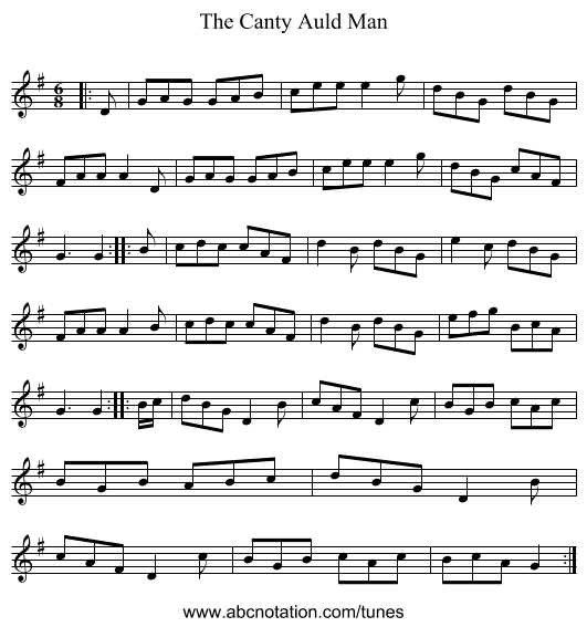 The Canty Auld Man - staff notation