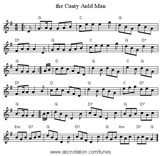 the Canty Auld Man - staff notation