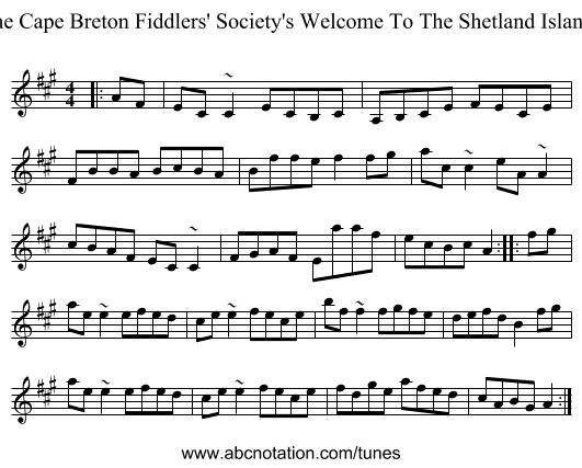 The Cape Breton Fiddlers' Society's Welcome To The Shetland Islands - staff notation