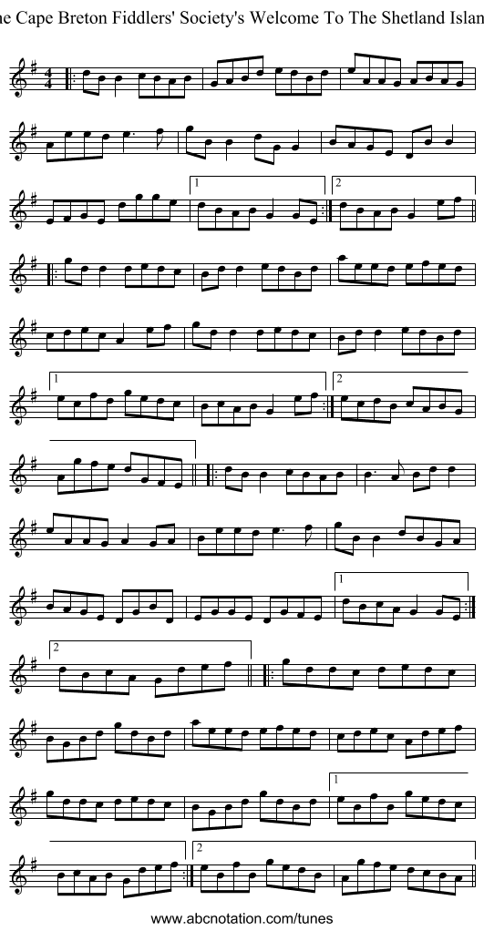 The Cape Breton Fiddlers' Society's Welcome To The Shetland Islands - staff notation