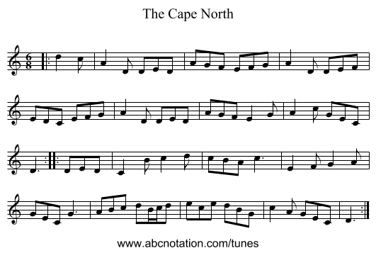 The Cape North - staff notation