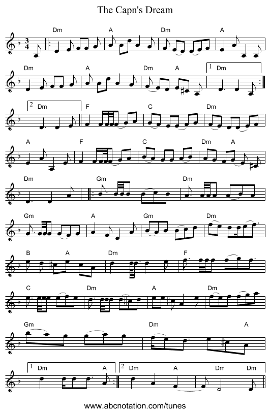 The Capn's Dream - staff notation