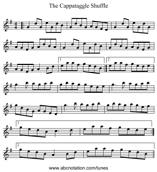 The Cappataggle Shuffle - staff notation