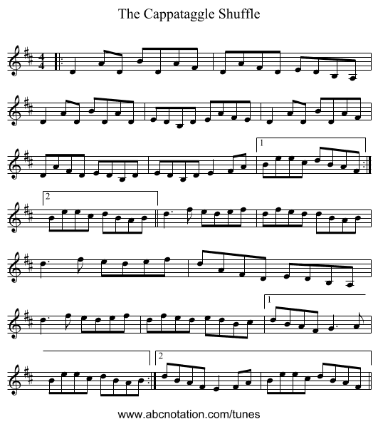 The Cappataggle Shuffle - staff notation