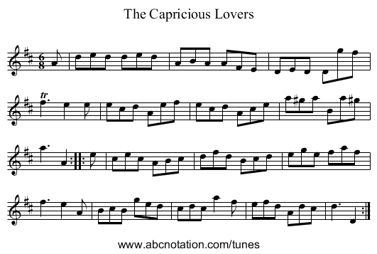 The Capricious Lovers - staff notation