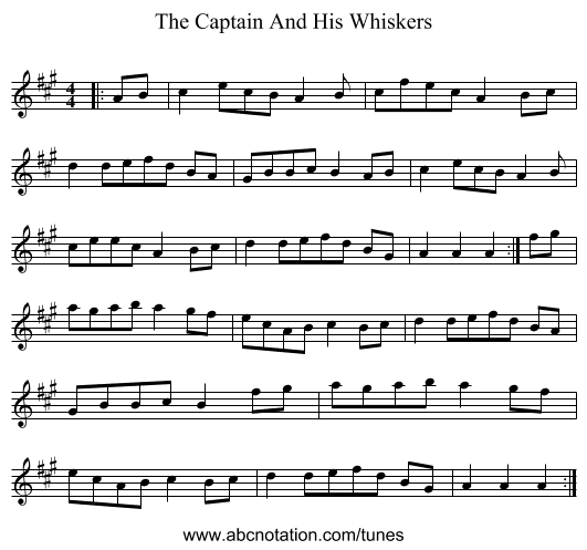 The Captain And His Whiskers - staff notation