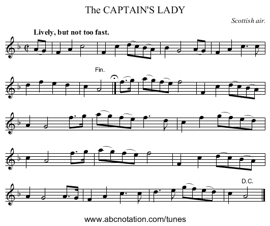 The CAPTAIN'S LADY - staff notation