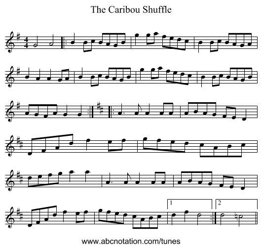 The Caribou Shuffle - staff notation