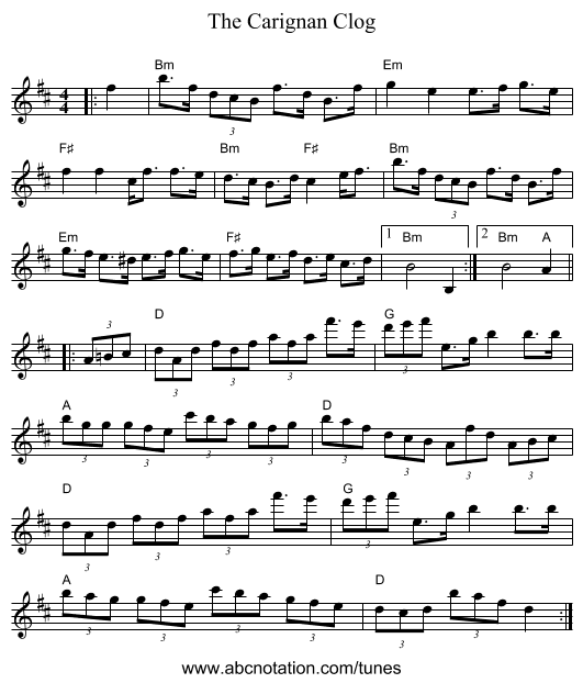 The Carignan Clog - staff notation
