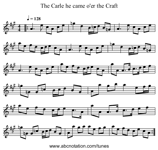 The Carle he came o'er the Craft - staff notation