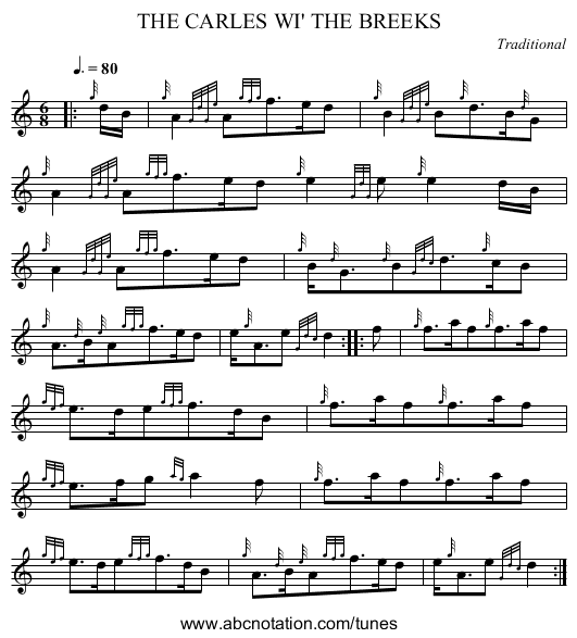 THE CARLES WI' THE BREEKS - staff notation