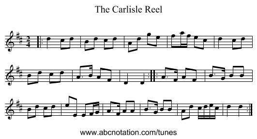 The Carlisle Reel - staff notation