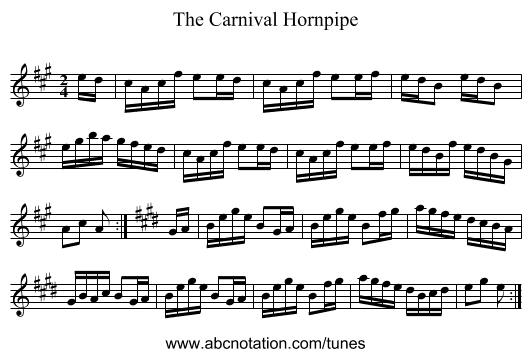 The Carnival Hornpipe - staff notation