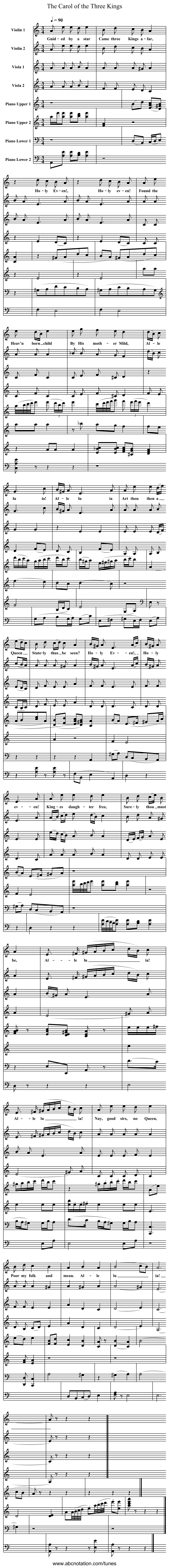 The Carol of the Three Kings - staff notation