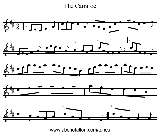 The Carraroe - staff notation