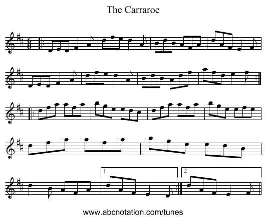 The Carraroe - staff notation