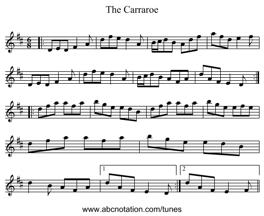 The Carraroe - staff notation