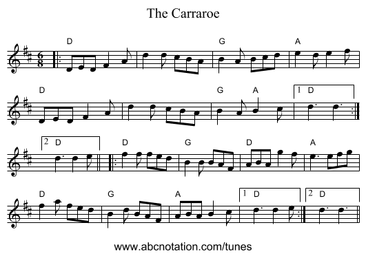The Carraroe - staff notation