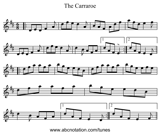 The Carraroe - staff notation