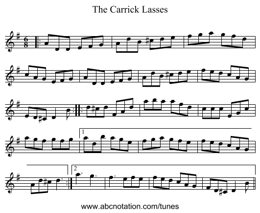 The Carrick Lasses - staff notation